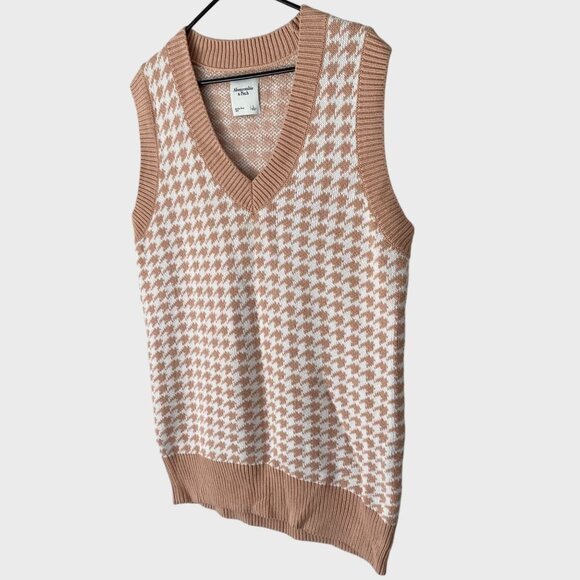 Abercrombie & Fitch Houndstooth Sweater Vest Women's Large Rib-Knit Oversized - Picture 2 of 10